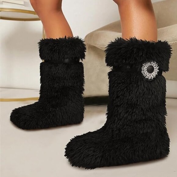 Faux Fur Winter Black Boots - Picture 5 of 7